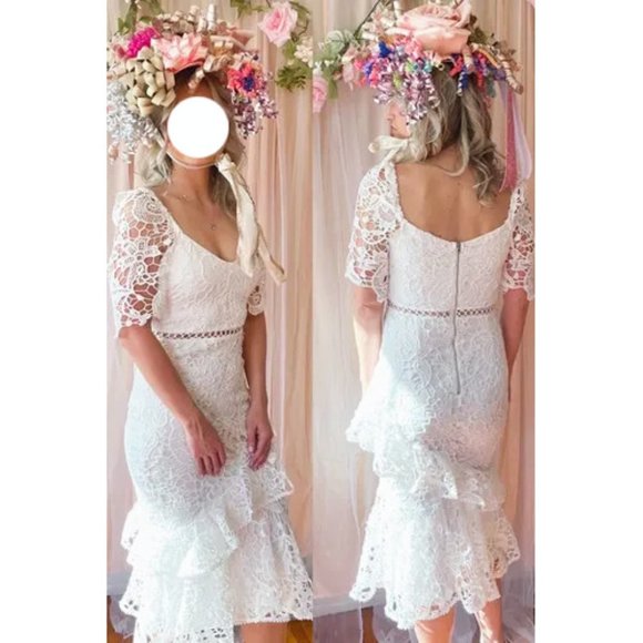 Lulus Briarwood Vintage Inspired Lace Ruffled Midi Bodycon Dress w/V-Neck - XS - Picture 5 of 7